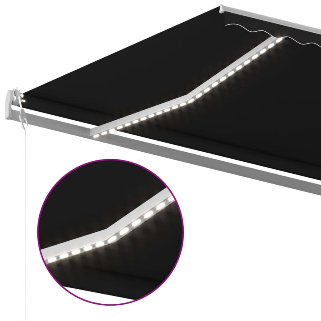 Antracitszürke szélérzékelős és LED-es napellenző 600 x 350 cm