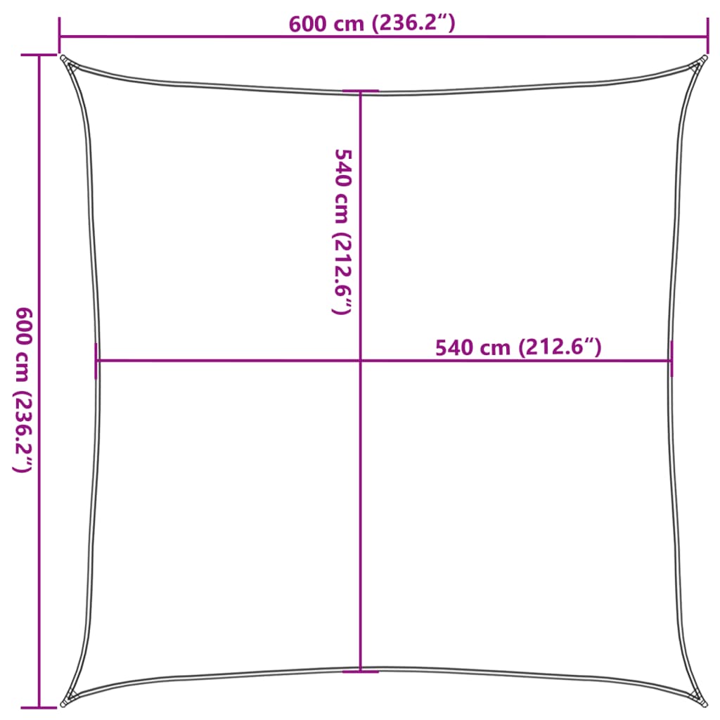 Antracitszürke HDPE napvitorla 160 g/m² 6 x 6 m