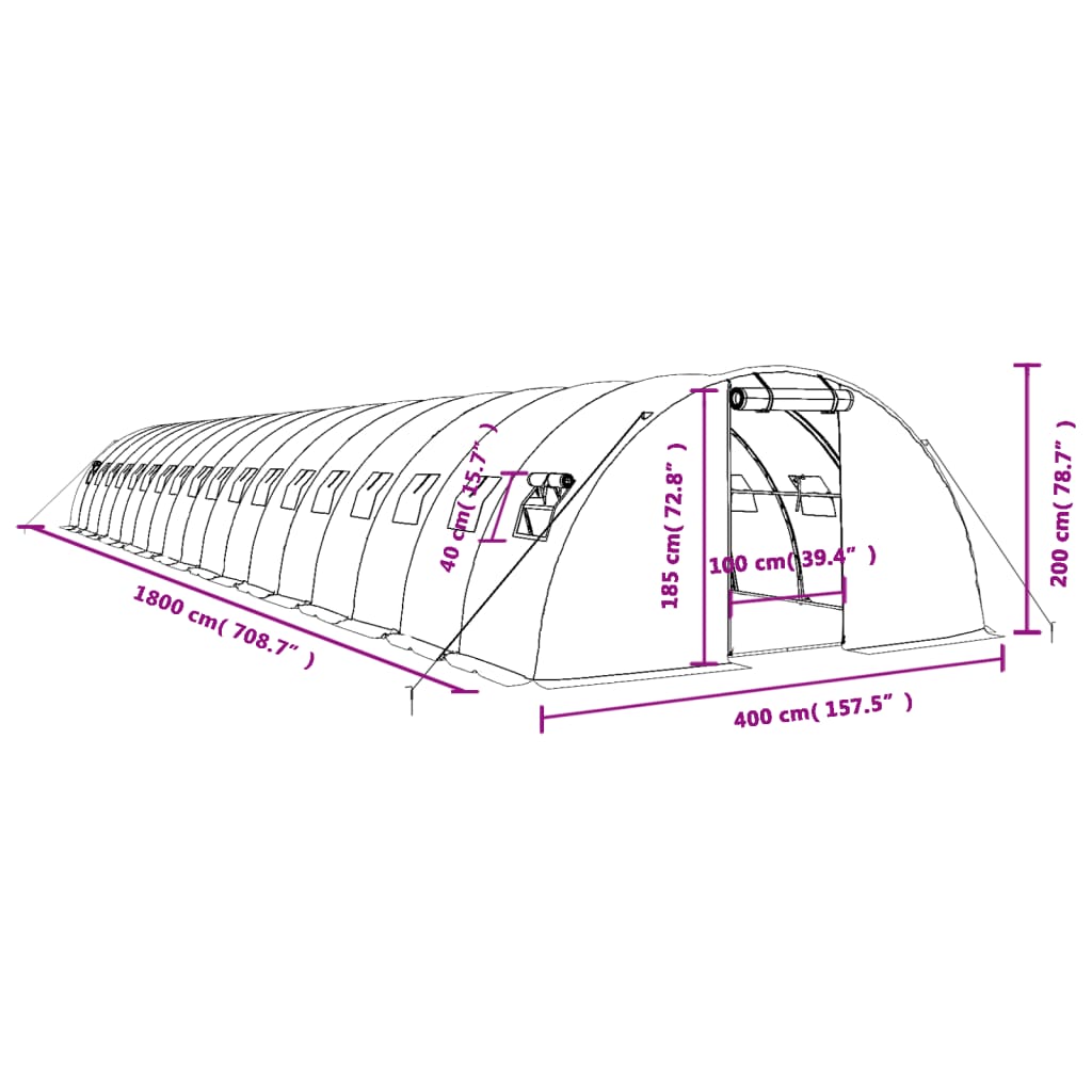 Fehér acélvázas melegház 72 m² 18 x 4 x 2 m