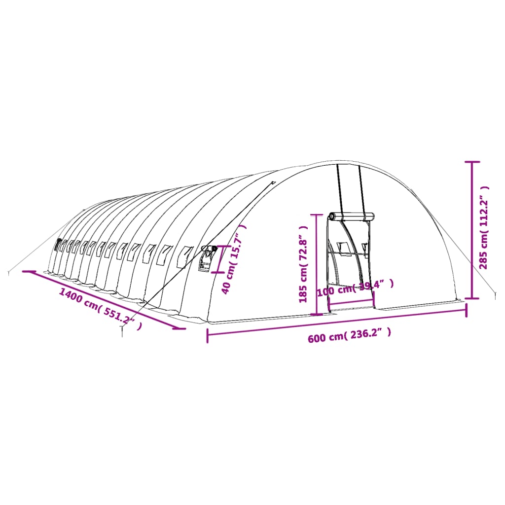 Fehér acélvázas melegház 84 m² 14x6x2,85 m
