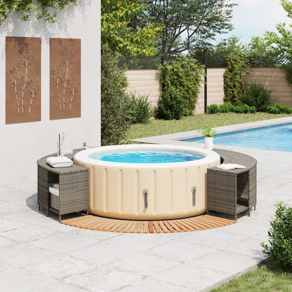 Szürke polyrattan és tömör akácfa jakuzzi-keret