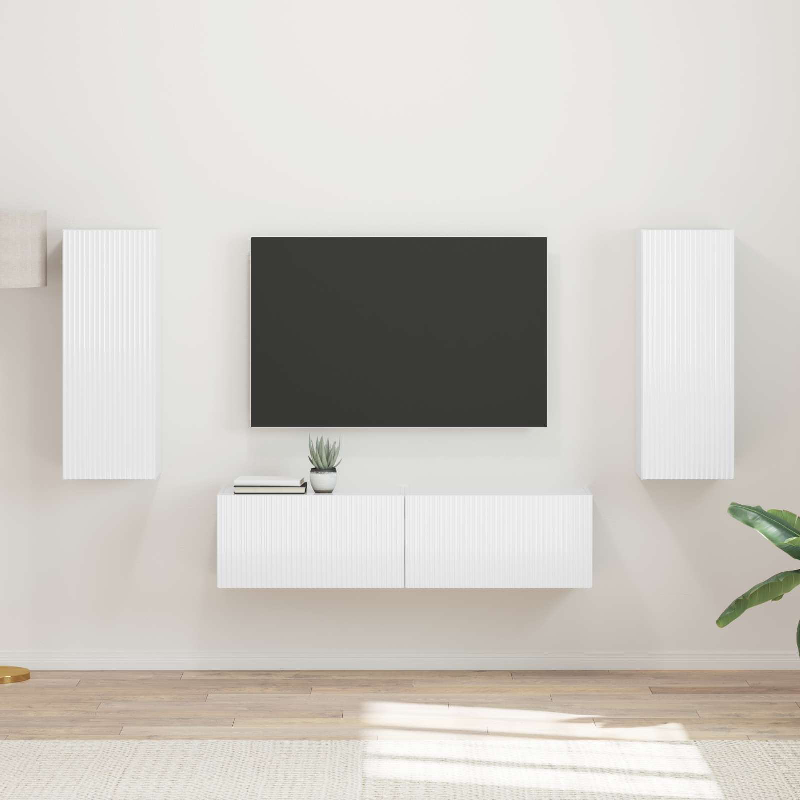 TV szekrény garnitúra 2 pcs Magas Fényű Fehér Faanyag