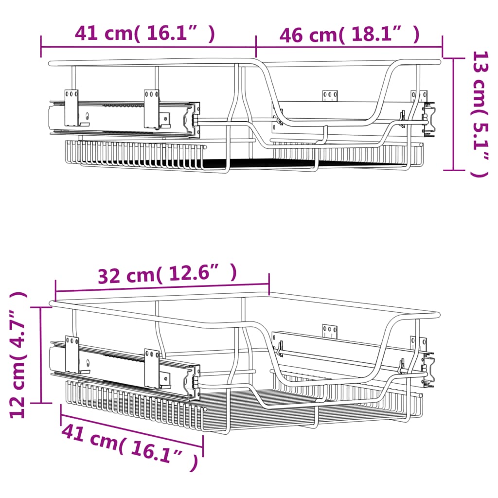 2 db ezüstszínű kihúzható drótkosár 45 cm