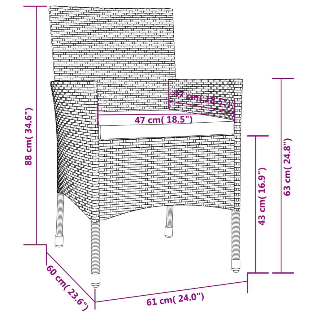 4 db fekete polyrattan kerti szék párnákkal (csak Egyesült Királyság/Írország/FI/NO)