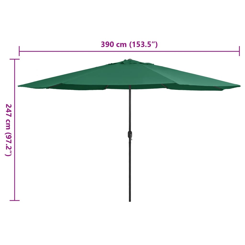 Zöld kültéri napernyő fémrúddal 390 cm