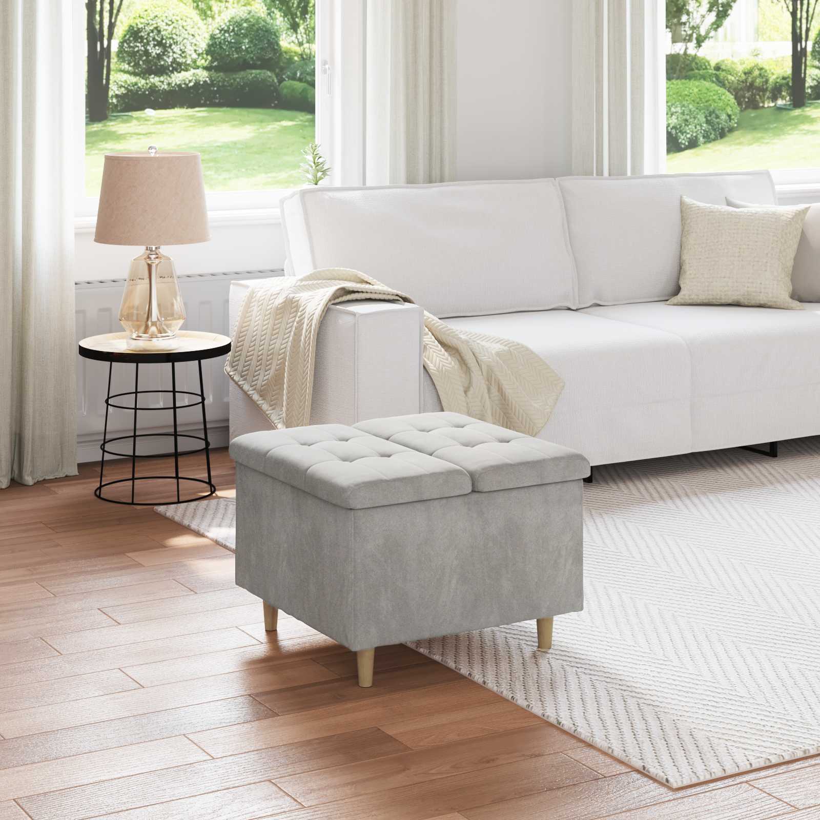 Tároló oszmán párnával Világosszürke 60 x 60 x 45 cm Bársony