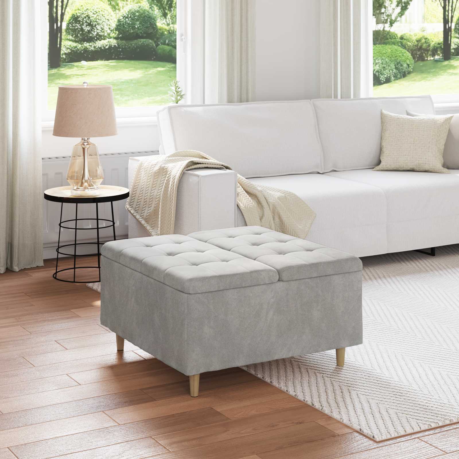 Tároló oszmán párnával Világosszürke 80 x 80 x 45 cm Bársony